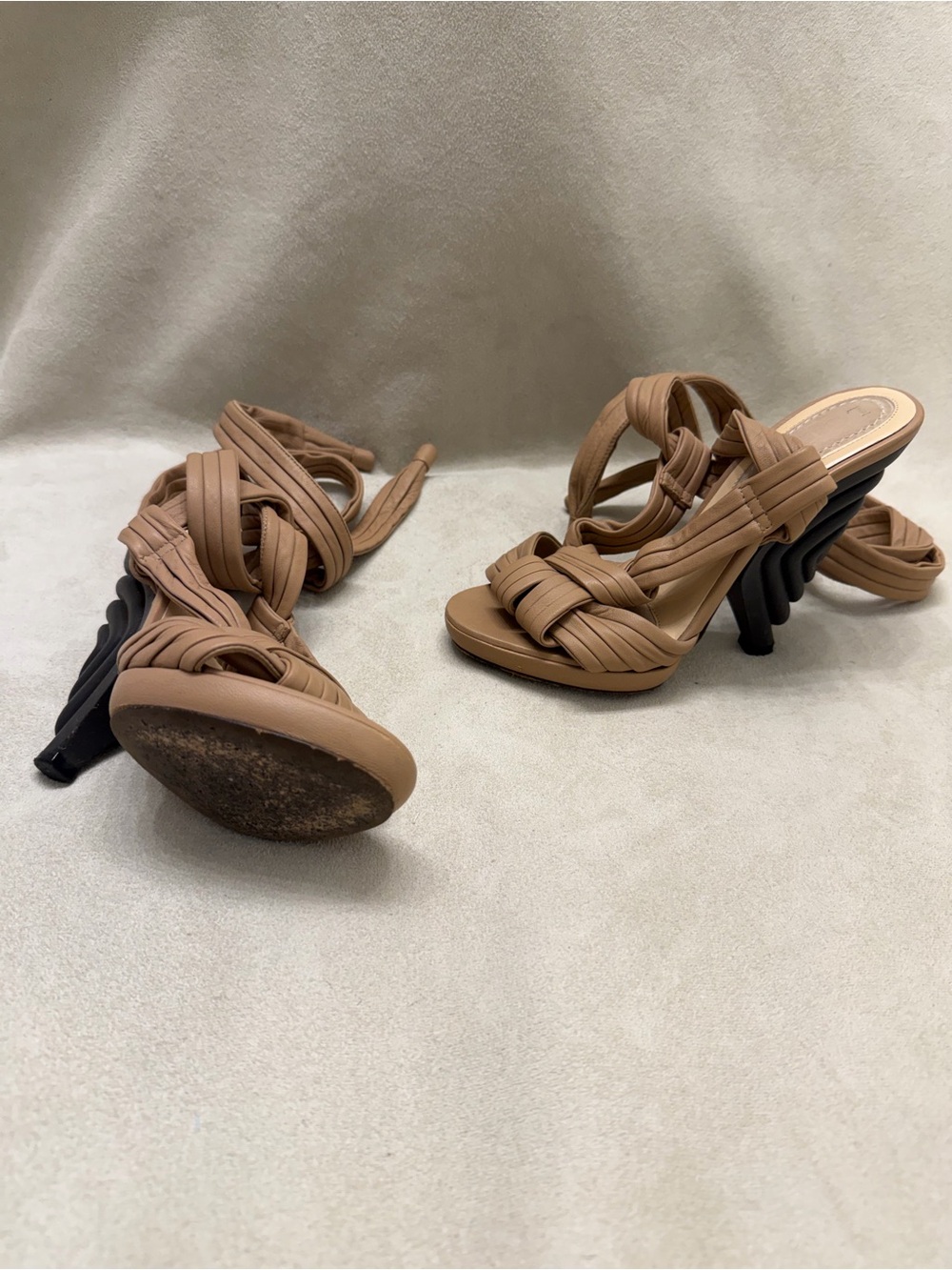 Loewe Tan Knotted Strap Lace-Up Sandals